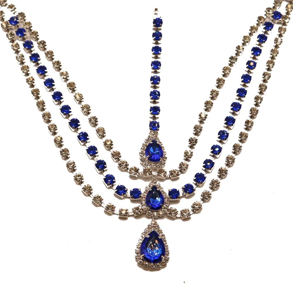 Cadeia de água pendente de gemas de gema azul bohemiana Dinner de festas de festas de partida Multilamada Corrente de jóias de jóias requintadas da testa