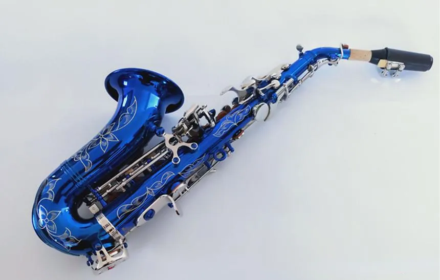Nieuw blauw 991 B-flat gebogen sopraansaxofoon jazzinstrument vergulde sleuteloppervlak vervaagt geen professionele saxosopraan