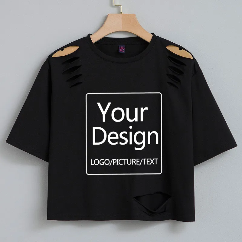 Sommer Y2k Zerrissenes T-shirt Individuell Ihr Design Floral Shirt Kleidung Harajuku Frauen Crop Tops Weibliche Schöne Goth T-shirts 220614