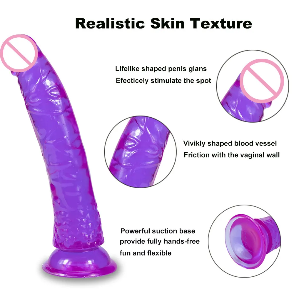 Dildo colorido Aparelho feminino Cristal transparente Brinquedo sexy Adequado para Massagem Vagina Anal Masculina