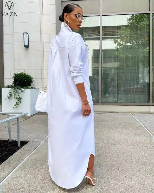 Designer de luxe chemise en mousseline de soie blanche robe longue élégante jeune mode décontractée à manches longues femmes droites 220613