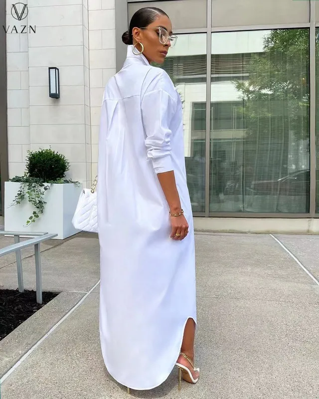 Luxury Designer White Chiffon Shirt Long Dress Elegant Young Casual Fashion Full Sleeve Women Straight 220613