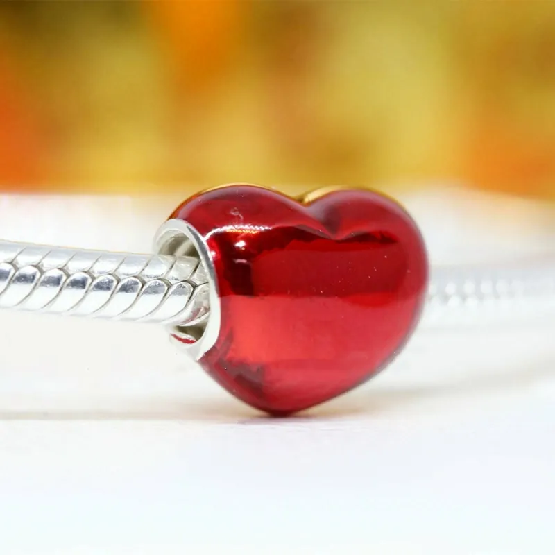 Metalik Kırmızı Kalp Charm 925 Gümüş Pandora Charms Bilezikler DIY Takı Yapımı Kitleri Gevşek Boncuk Gümüş Toptan 799291C02