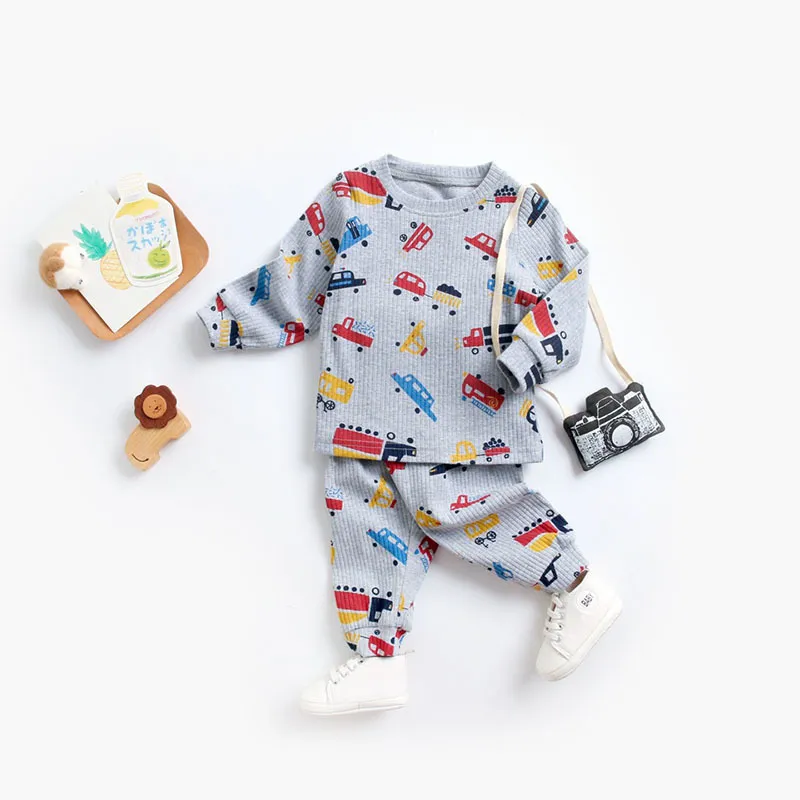 Milancel Summer Baby Pajamas Set Cartoon Długie rękaw O szyję i spodnie śpiące 220706