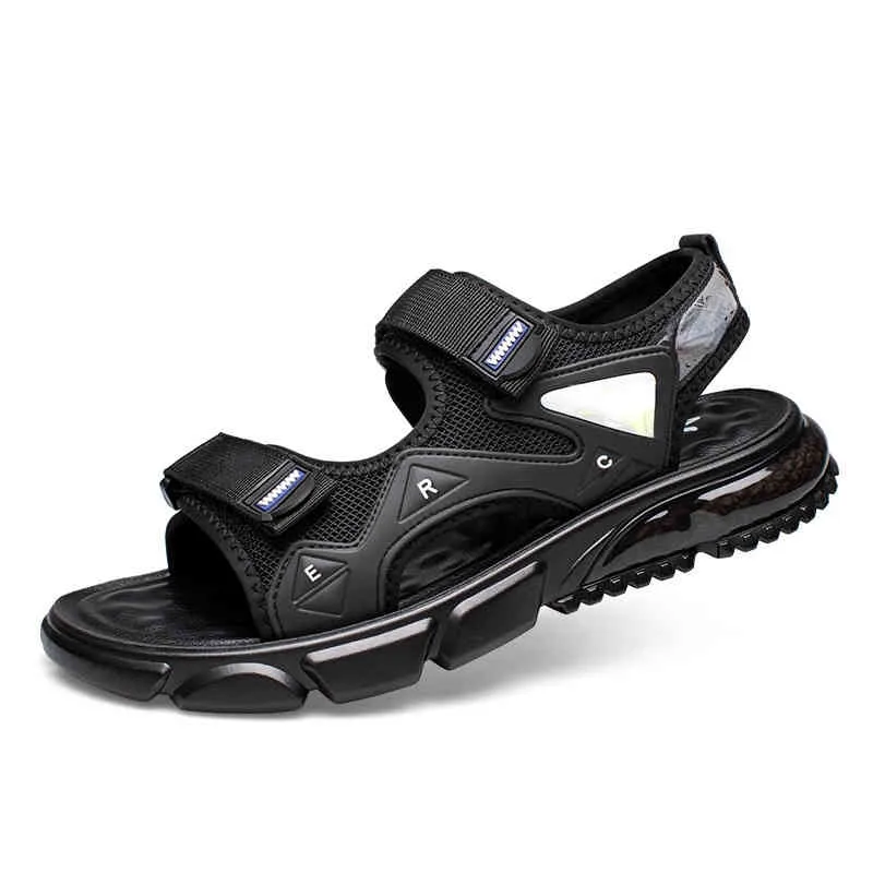 Sandálias esportes masculinos lazer ao ar livre versátil sandálias de ar almofada de ar praia sapatos de látex Soliced ​​Soled Roman Shoes
