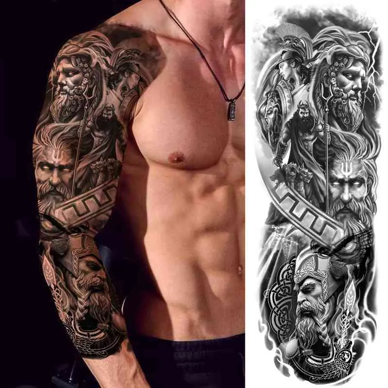 NXY Tillfällig tatuering Super Large Compass Sleeve För Män Kvinnor Vuxen Fake Tribal Tatoos Svart Lion Tatoos Full ARM 0330