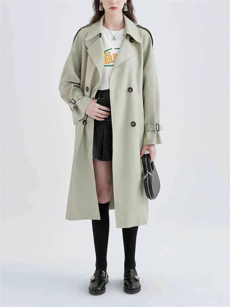 British Style Long-sleeved Suit Collar Trench Coat Women Spring Autumn New Simple Solid Color Tie Waist Mid-length Jacket Female L220725