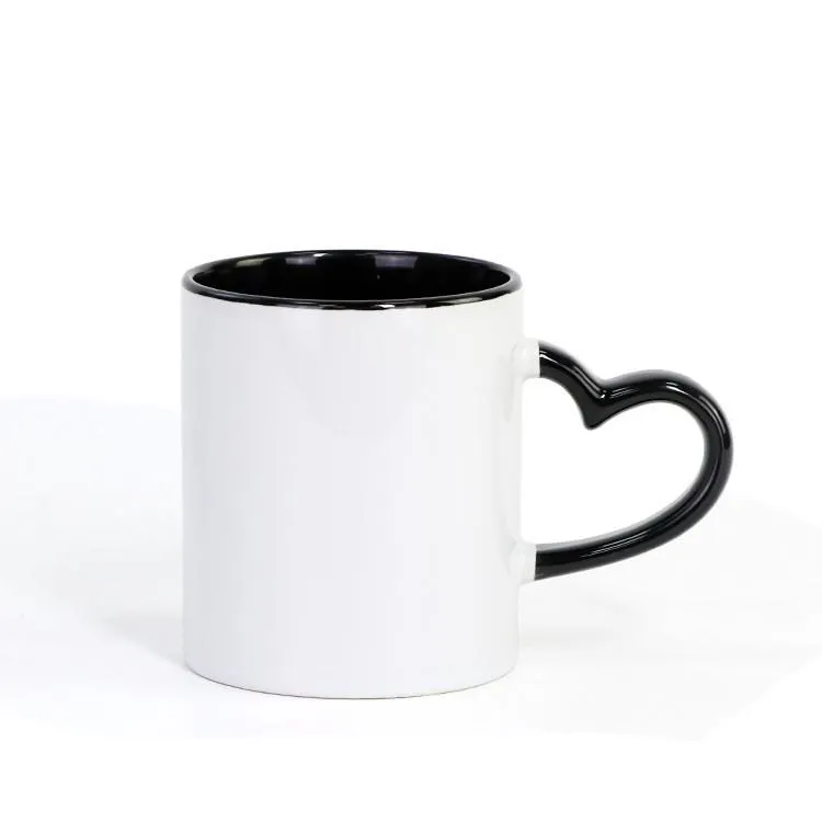 Heart Shaped Handle Printing Inner Color Coating Mugs Personalized DIY Custom Blank Heat Transfer Cups KTS188