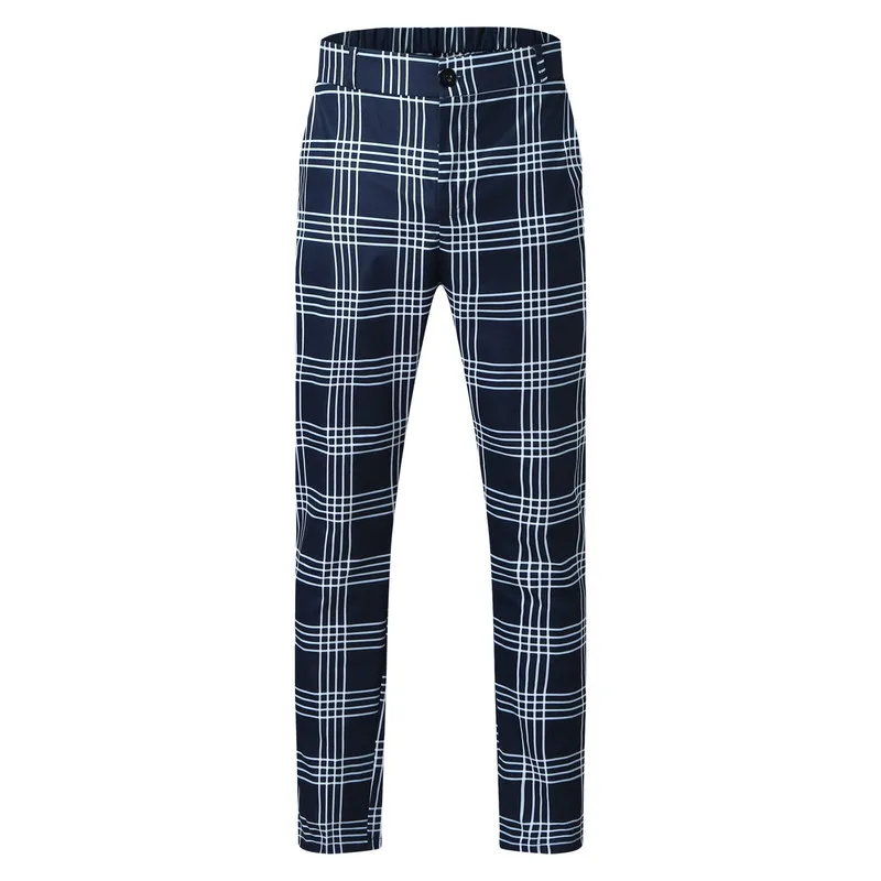 Hommes décontracté automne Plaid pantalon maigre crayon fermeture éclair taille élastique affaires pantalon costume homme mode 220323