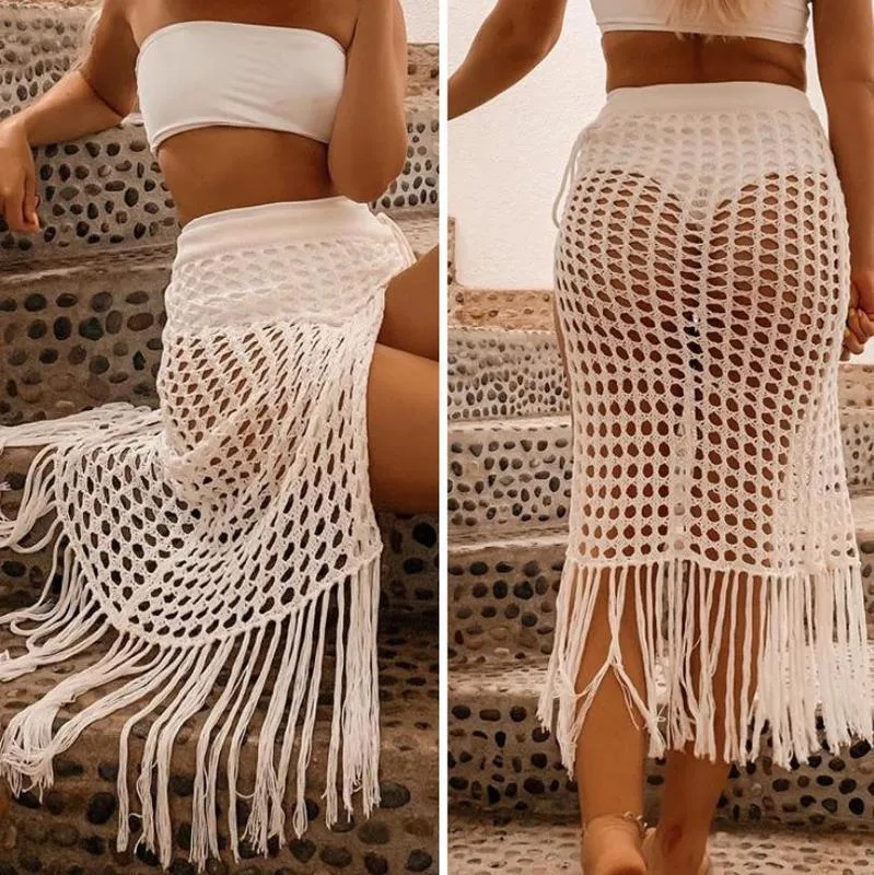 Copricostume da spiaggia da donna sexy estivo Copricostume da donna con rete da pesca scava fuori Copricostume da donna bianco solido Gonne divise le vacanze 2205244668645