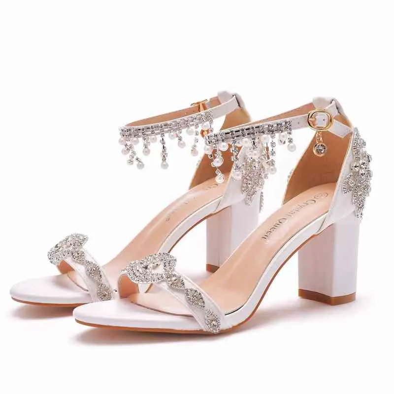 Sandalias Mujer Rhinestone Boda Sandalias Moda Cinta Zapatos Bola Uso Cristal 220419