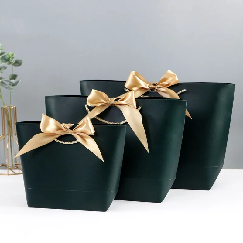 10 pièces grande taille boîte-cadeau emballage poignée en or papier cadeau sacs papier Kraft avec poignées mariage bébé douche fête d'anniversaire 220331303W