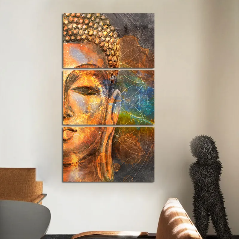 Canvas Painting Wall Art Pictures Abstract Golden Buddha Statue Posters and Prints on Canvas Home Decor For Living Room