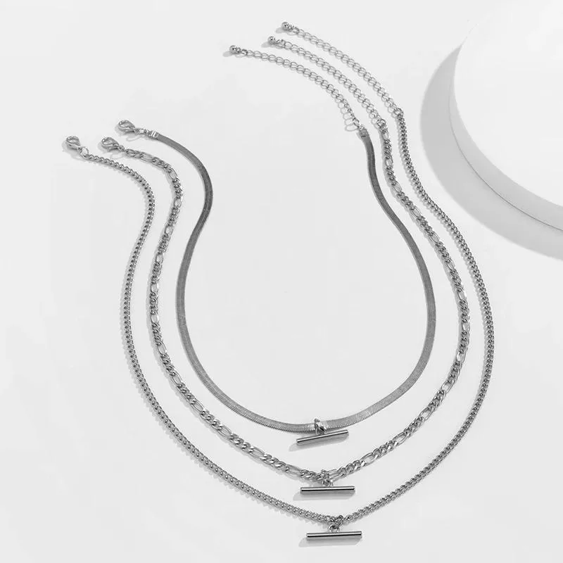 Anhänger Halsketten Mode Geometrische Metall Bar Charme Multi-Stil Kette Halskette Set Einfache Hip-Hop Frauen Flache Schlange Clavicle259W