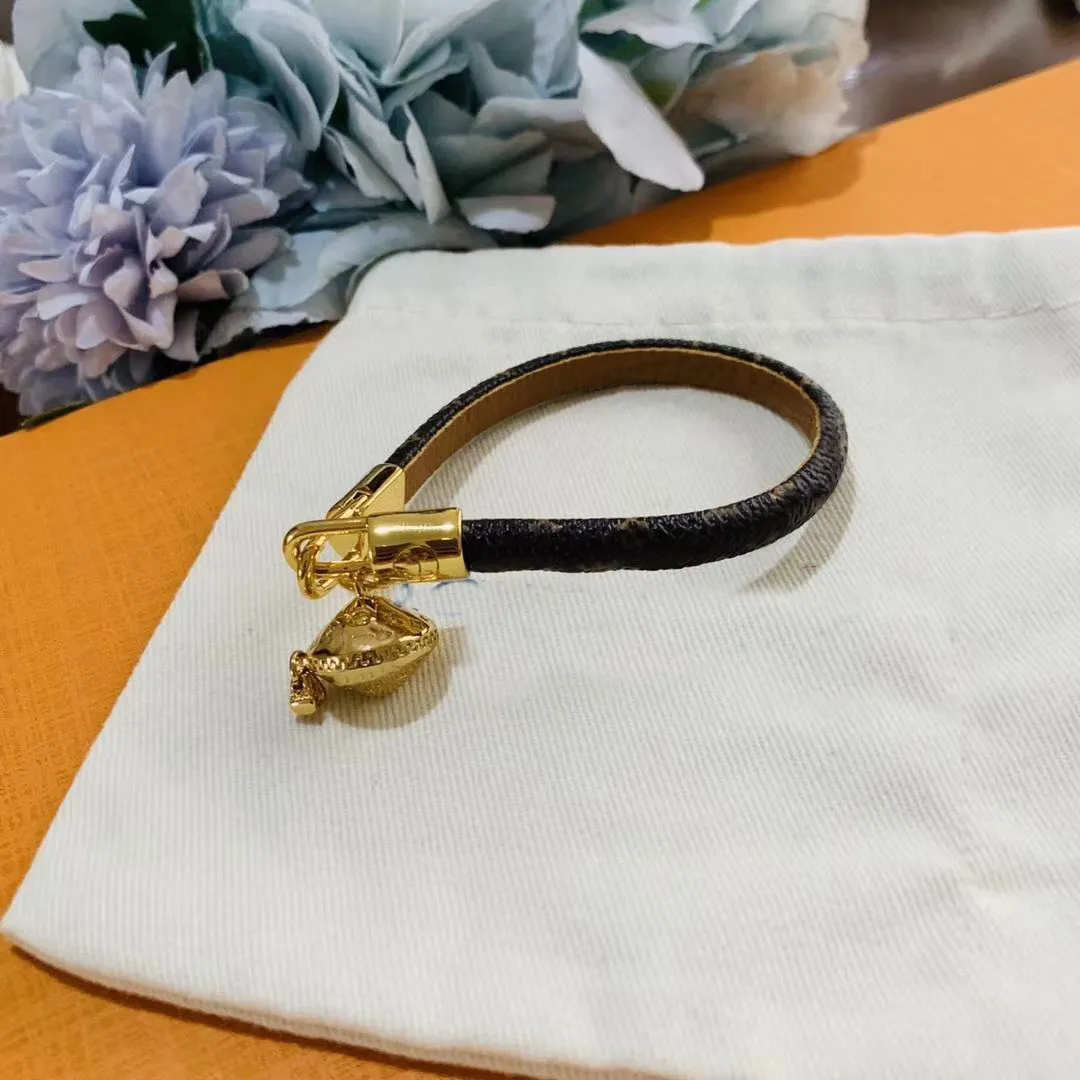 Модный браслет высшего качества, классический плоский коричневый брендовый дизайнерский браслет из кожи для женщин и мужчин, металлические браслеты-подвески с коробкой, Dustbag298l