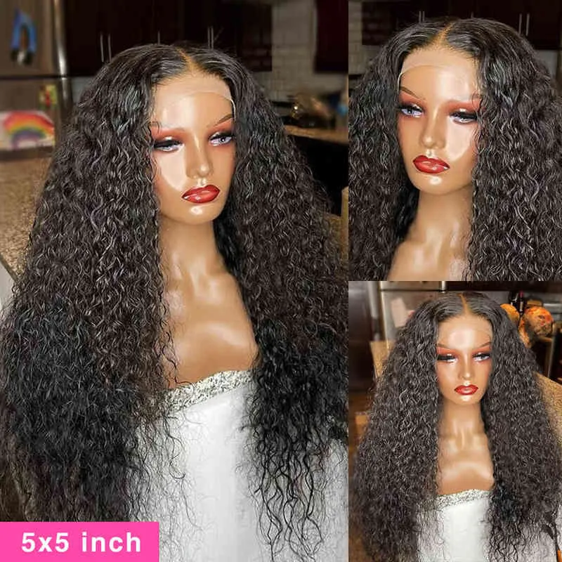 NXY Peruki Hair Curly Human 30 34 cal 4x4 5x5 Lace Closure 13x4 360 HD głębokie fala frontowa 13x6 Woda Front 220609