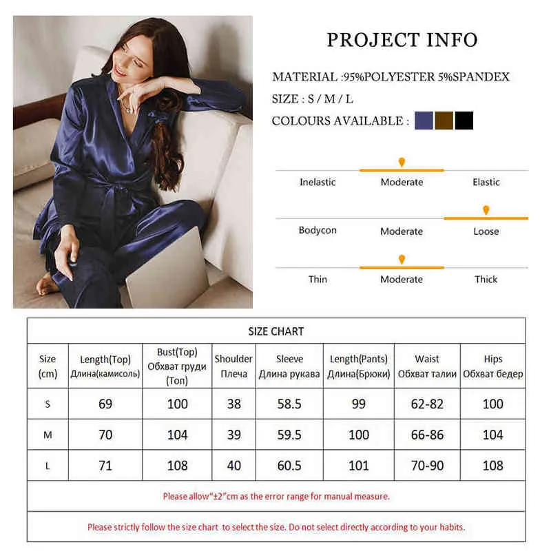 Hiloc sólido cetim conjunto de pijamas de manga longa azul conjunto feminino roubo de banho para roupas em casa elegantes pretos roupas de mola 2021 L220803