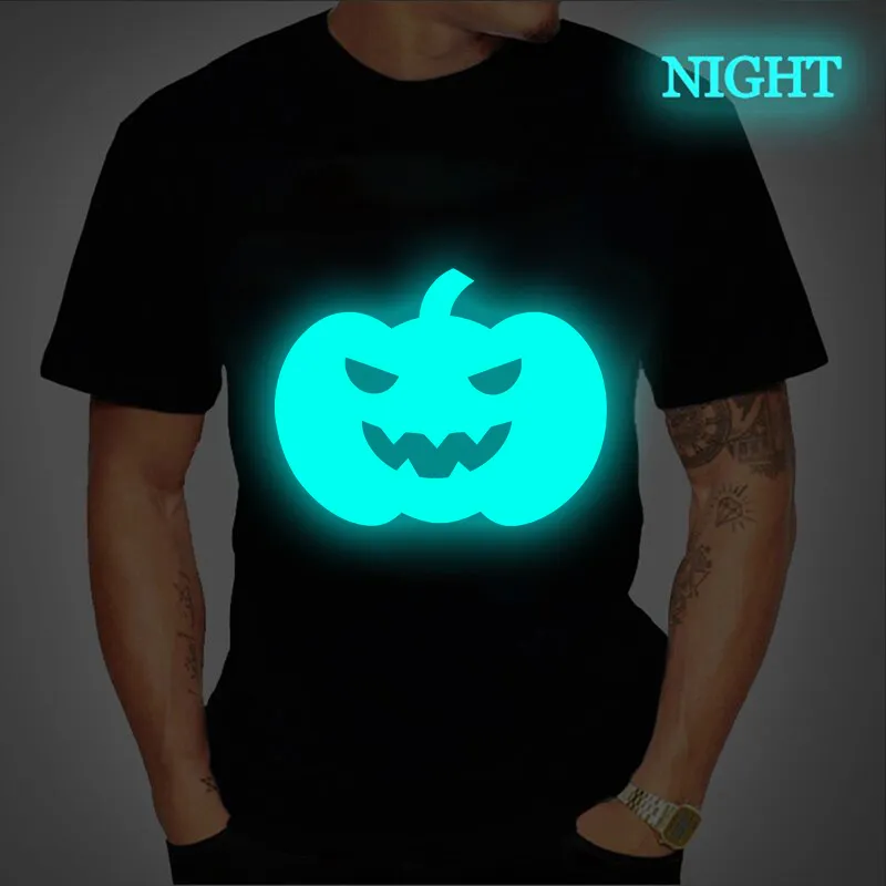 High Quality T Shirt Fashion Oversize Halloween Pumpkin Tshirt Mens Casual O Neck Devil Luminous TShirt for Man TOP TEES 220608