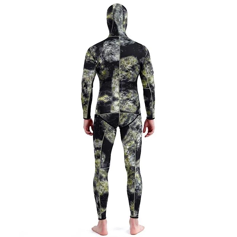 m Camouflage-Neoprenanzug mit langen Ärmeln, Fission-Kapuze, 2 Stück Neopren-Tauchanzug für Herren, warm halten, wasserdichter Tauchanzug 220316241q