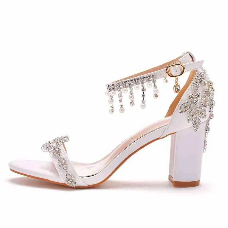 Sandalias Mujer Rhinestone Boda Sandalias Moda Cinta Zapatos Bola Uso Cristal 220419