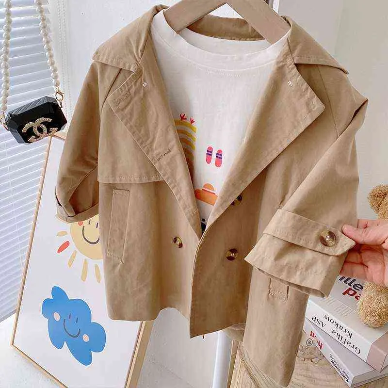 Fashion Baby Girl Boy Trench Cotton Baby Toddler Kid Windshield Jacket Autumn Spring Fabric Jacket Child Runaway Clothes 1-7Y J220718