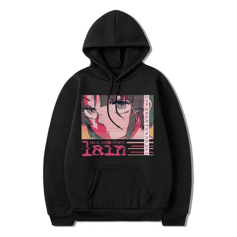 Anime seriella experiment lain hoodie glitch iwakura manga weeb girl sci fi fi överdimensionerade hip hop hoodies streetwear män tröjor y220713