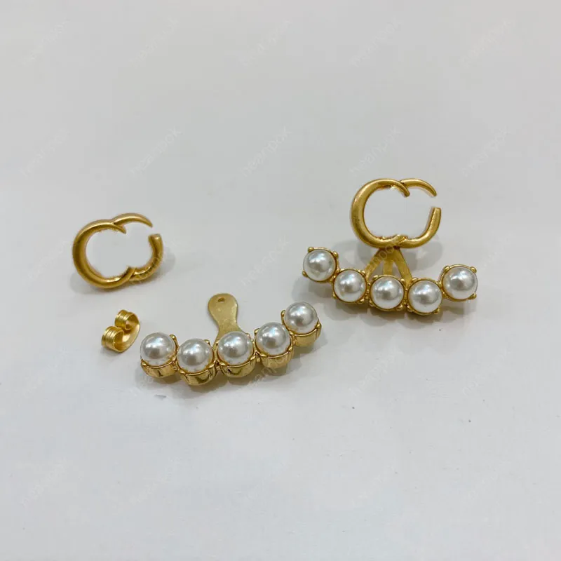 Modedesigner Ohrstecker für Frauen Ohrstecker Perlenschmuck Gold Buchstaben Creolen Ohrring Diamant Box Hochzeit Ohrreifen Charm273u