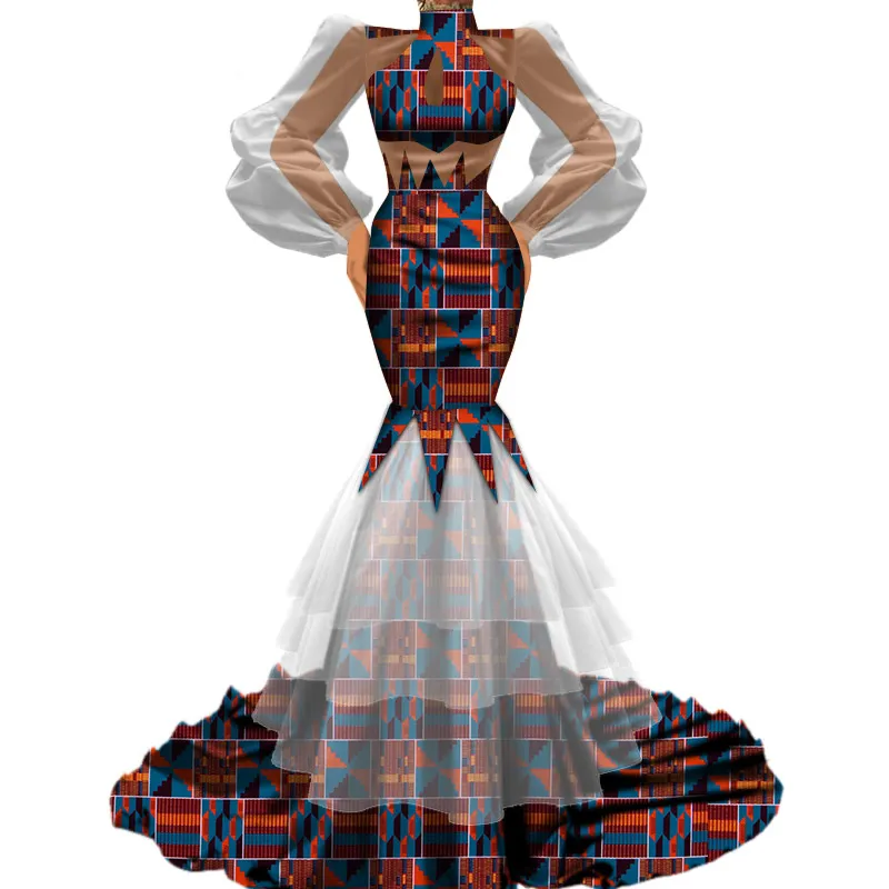 Bintarealwax New Design Women Elegant Bodycon High Qualitytutu Tulube Patchwork Falda de boda de tela africana Vestidos WY6346286