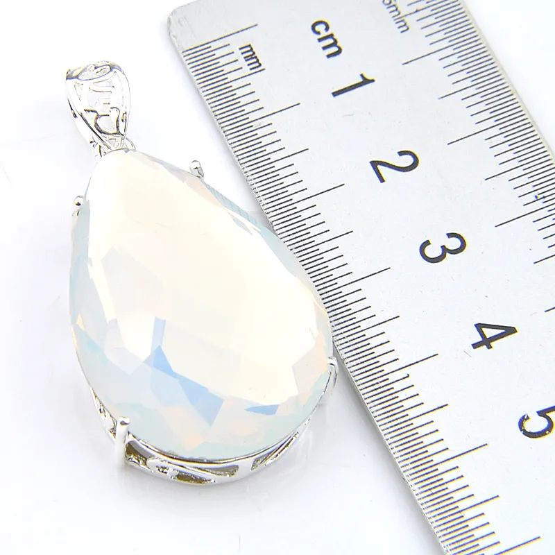 New LuckyShine Top Fire Drop Moonstone Pendant 925 Sterling Silver Plated Fashion Women Wedding Pendants Necklace256p