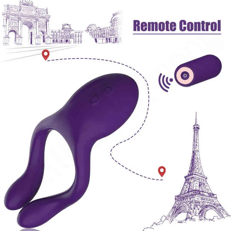 NXY Vibrators Unisex Vibrator Male Penis Ring Remote Control Sex Toys Nipple Clip Massager Dual Shocking G-Spot Stimulator for Couple 220427