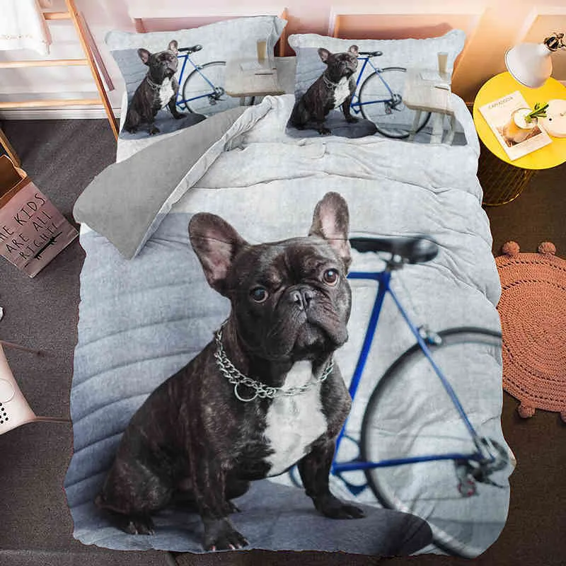 Bulldog sängkläder set husdjur djur hund täcke täckning för barn vuxna sängkläder täcker tröskeluppsättningar söta lakan