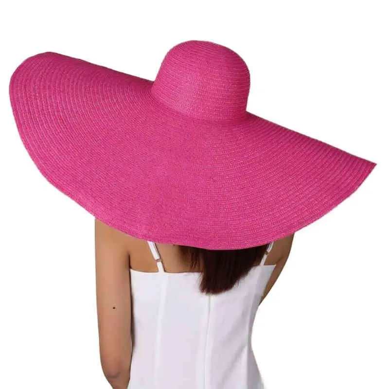 Składany gigantyczny kapelusz kobiet o dużym kapeluszu 70 cm Ogromna brzedzająca wiązka Summer Sun Beach Straw Hats