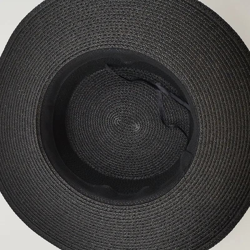 文字Mバンド夏の女性ワイドブリムサンの保護ボータ帽子屋外シーサイドバケーションビーチキャップ付きフラットトップ麦わら帽子
