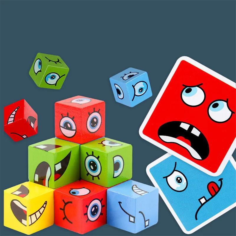 Kids Educational Toys Emotion Changes Blocs Expressions Puzzles Enfants Cube Table Jeux Enseignement précoce Éducation Montessori 220706