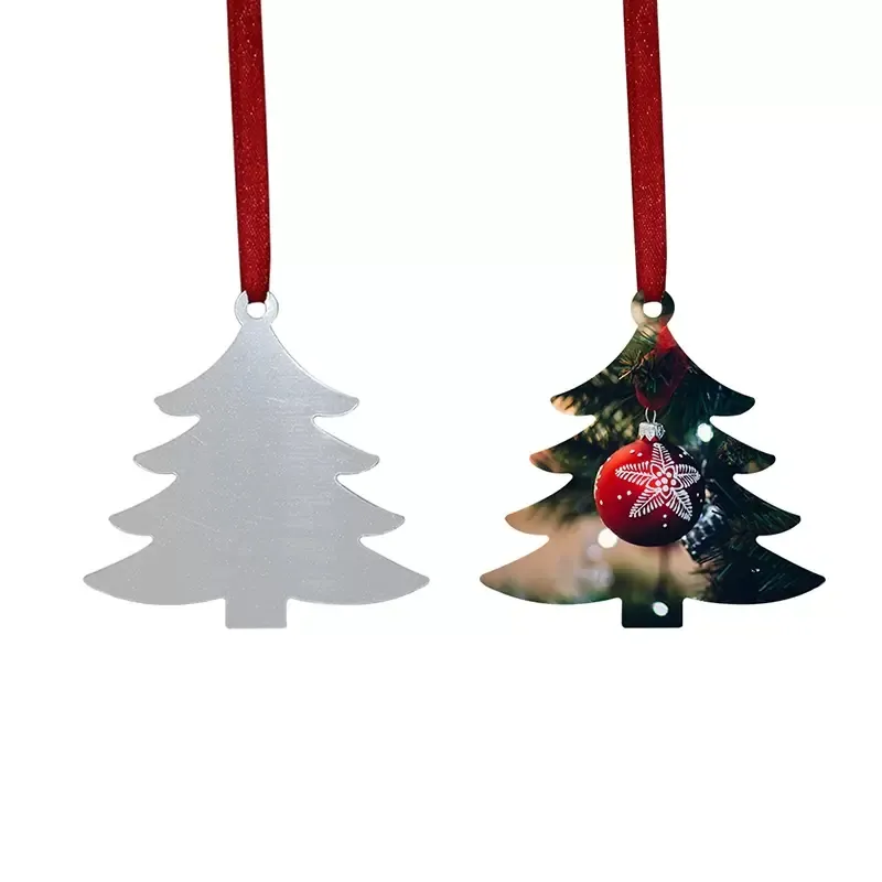 Natal sublimação em branco ornamento dupla face árvore de natal pingente multi forma placa de alumínio metal pendurado tag feriados decorati256d