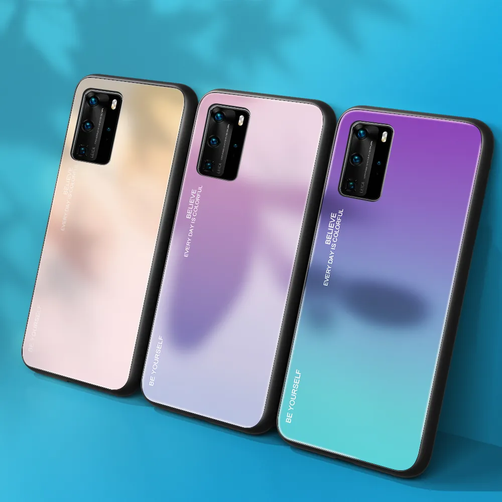 Huawei Mate için Temperli Cam Telefon Kılıfları 40 30 20 P30 P40 Lite E P20 Pro P Smart 2019 2020 2021 Nova 5T Gradyan Boyalı Kapak