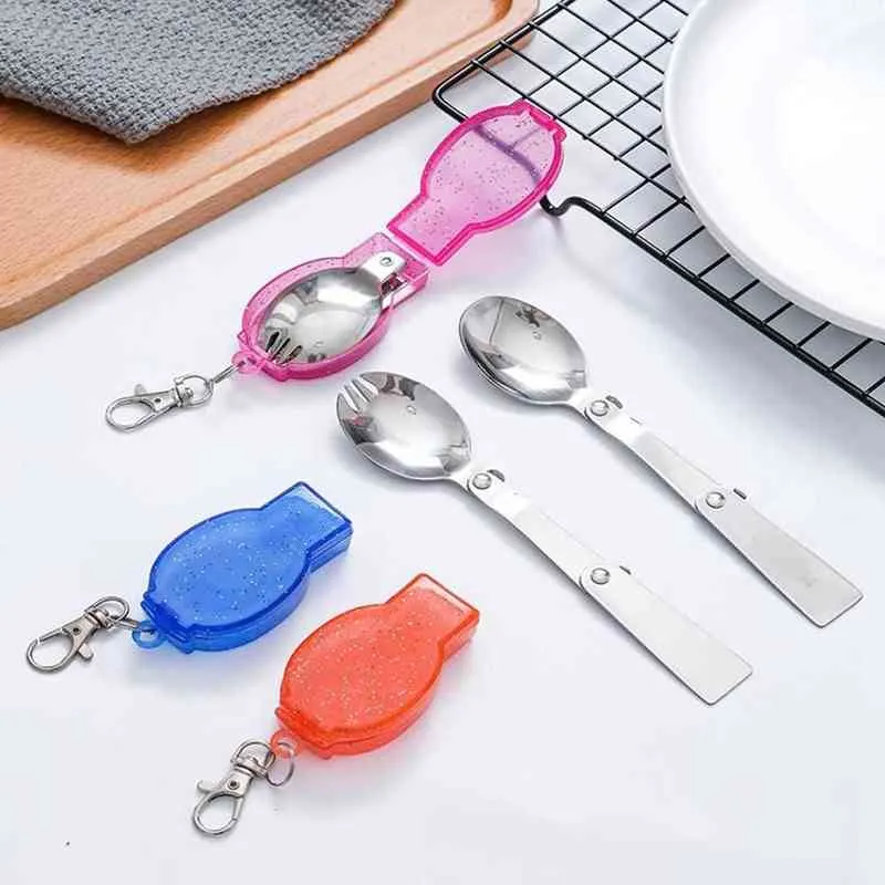 Light Small Utensil Stainless Picnic Accessories Folding Tableware Foldable Forks Pocket Spoon Fork Travel Camping Tool Y220530