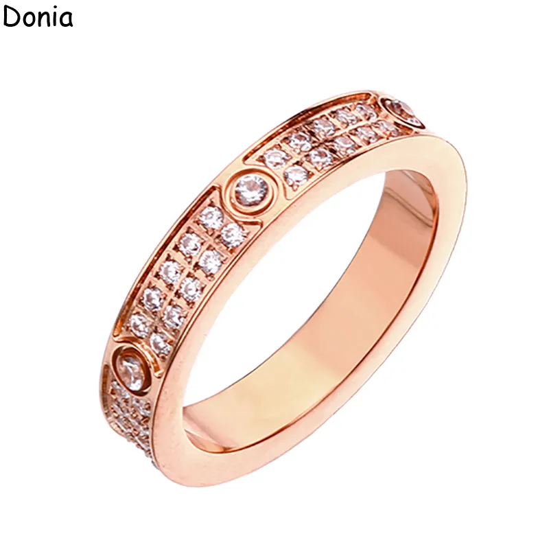 Donia sieraden luxe ring Europese en Amerikaanse mode sterrenhemel dubbele rij diamant titanium staal micro-set zirkoon ring ontwerper wi273t