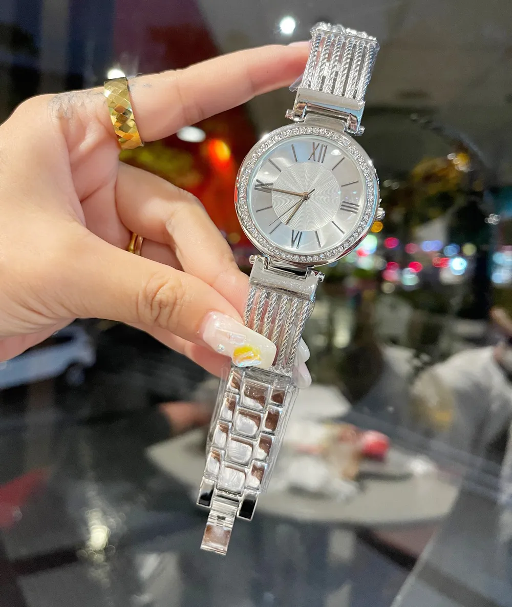 Brand Wrist Watches Women Girl Girl Crystal Style Style Metal Steel Band Beltz Clock GS 55