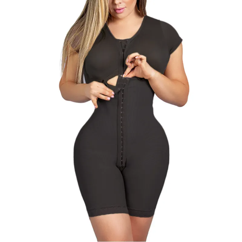 Fajas Colombianas – Corset de taille à crochet réglable et fermeture avant des yeux, manches courtes, vêtements modelants pour femmes avec soutien-gorge 2205165425637