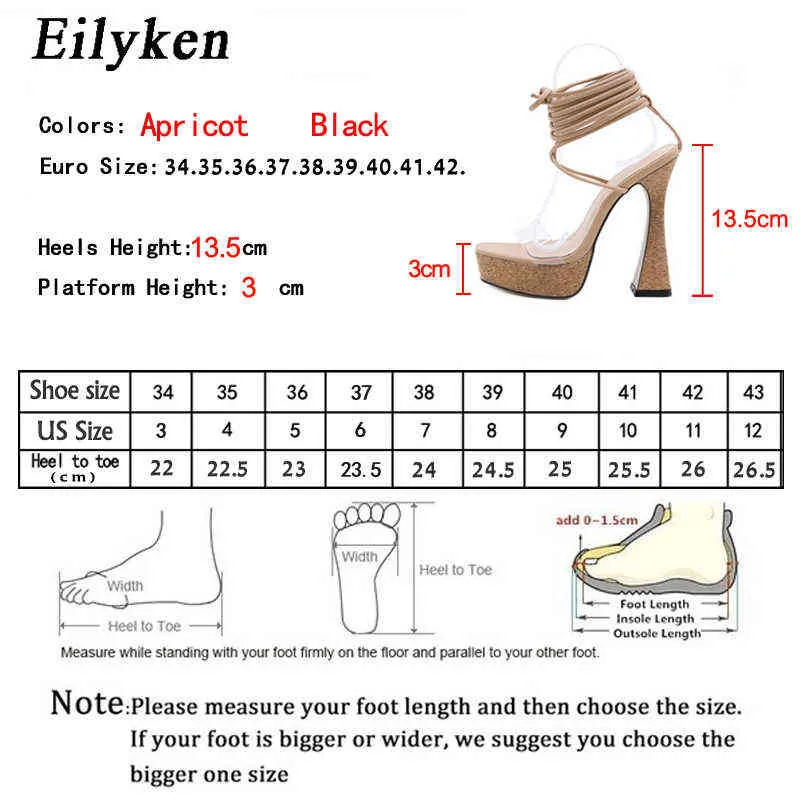 샌들 Eilyken 새로운 이상한 스타일 레이스 업 솔리드 슈퍼 하이힐 플랫폼 패션 여름 파티 나이트 클럽 womens 신발 220317