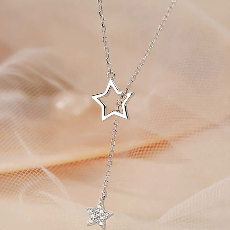 Colliers couleur argent étoile Lariat pour femmes, chaîne ras du cou exquise, pendentif fleur papillon, bijoux cadeaux de fête de mariage