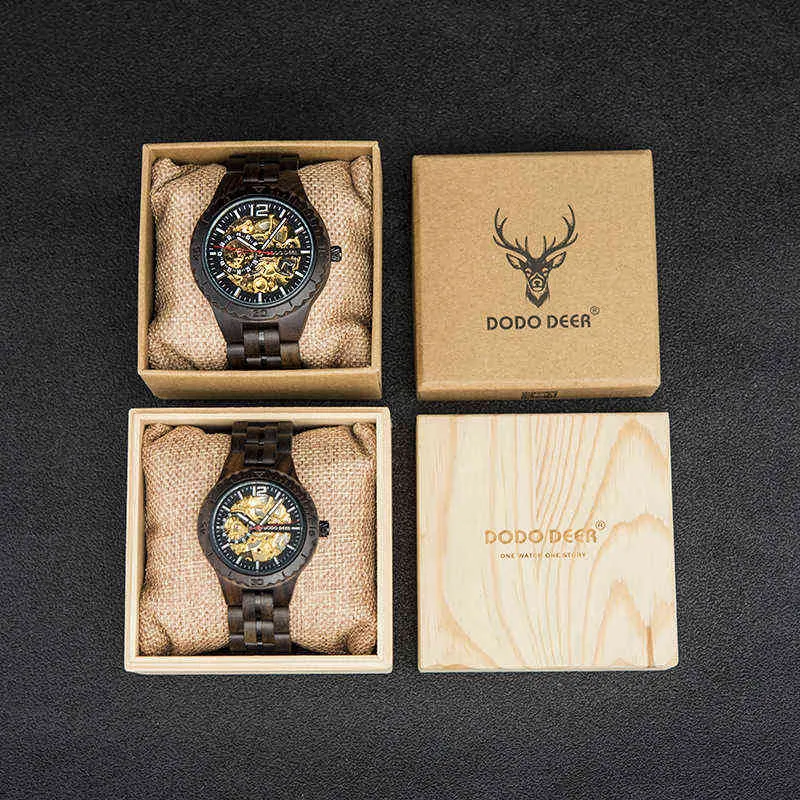 Orologi di design da uomo di lusso Orologio da uomo Dodo Deer Marca Orologio da donna meccanico in legno Scava fuori il Giappone