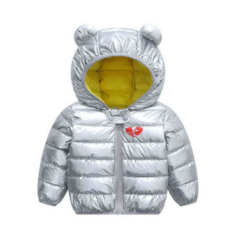 Autumn Winter Baby Boys Girls Keep Warm Coat Children Bright Silver Down Jacket Ytterkläder Kids Snowsuit J220718