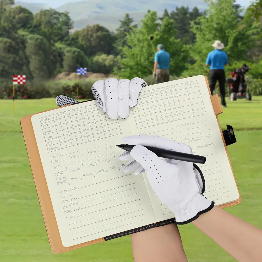 Svart äkta läder Golf Scorecard Hållare Score Notebook Tillbehör Tillbehör