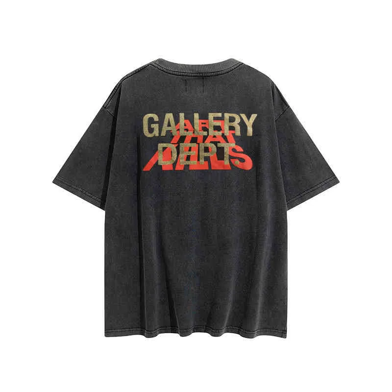Designer Camisetas Mens Sweaters Hoodies Gallerry Deptt Manga Curta Lavado Velho Arco-íris Alfabeto Impresso T-shirt High Street Loose Men's e Wom PJKH