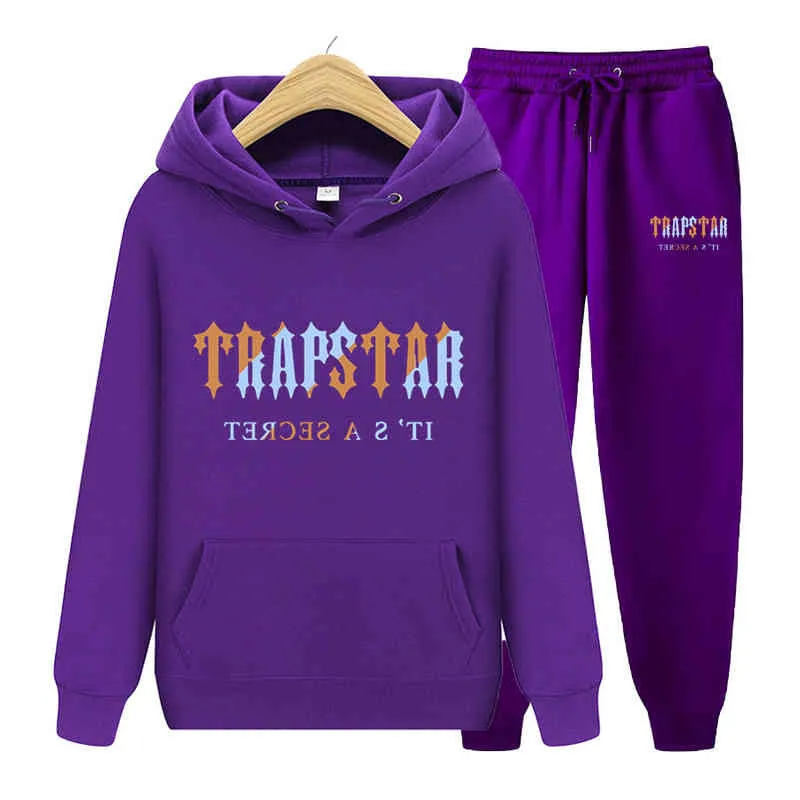 جديد الخريف / الشتاء العلامة التجارية Trapstar رياضية الرجال هوديي مجموعات رياضية موضة قوس قزح أفخم الطباعة الصوف البلوز Sweatpants