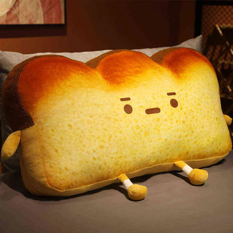 Giant Emoticon Toast Bread Bed Pillow Filled Cartoon Food Sidobord Rolig gåva för grl ruminredning leksaker honom J220704