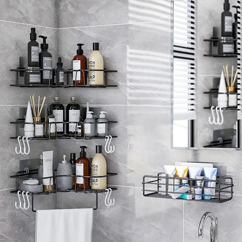 Bathroom Shelf Shower Wall Mount Shampoo Storage Holder With Suction Cup No Drilling Kitchen Accessories 220809