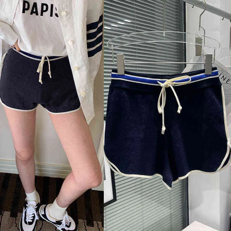 spring and summer small fragrance medieval style color edge classic leisure sports high waist wool hot shorts women